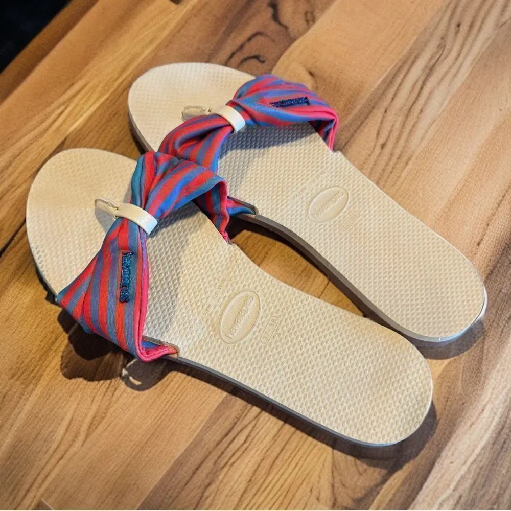 HAVAIANAS SIZE 10 TAN-MULTI STRIPE FLIP FLOP SANDALS Size 37/38 (6/7)
